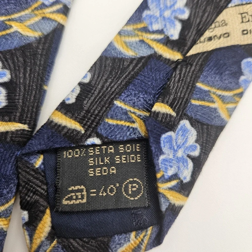 Ermenegildo Zenga Silk‎ Tie Blue Floral Designer Italy Luxury